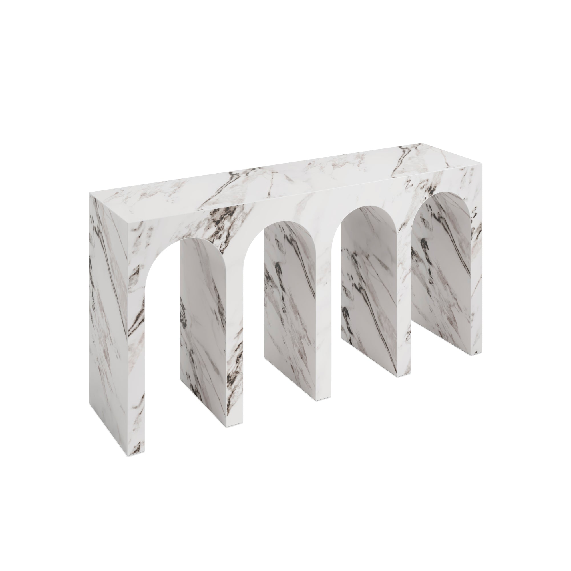 Marble-patterned console table with arches