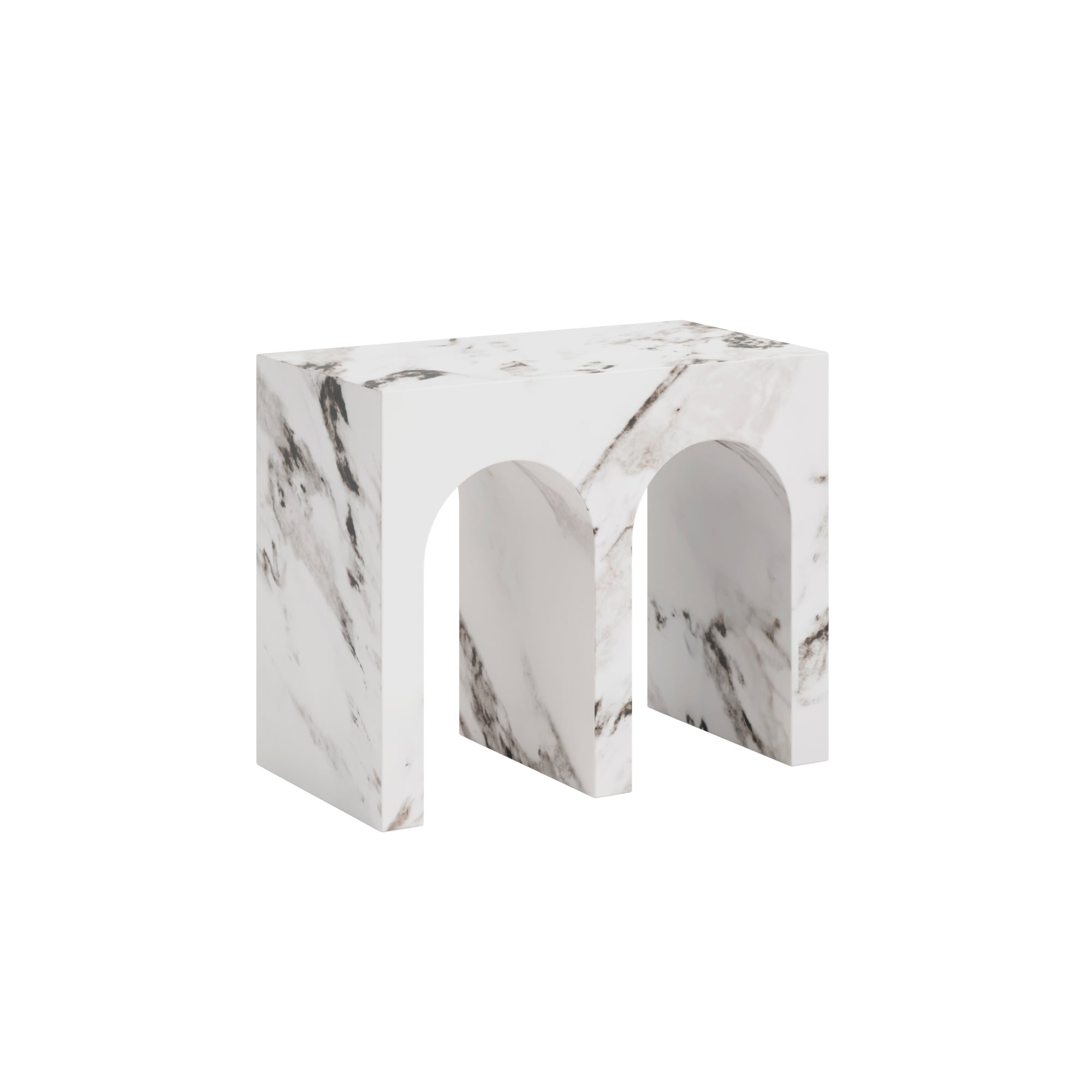 Marble-patterned console table with arches