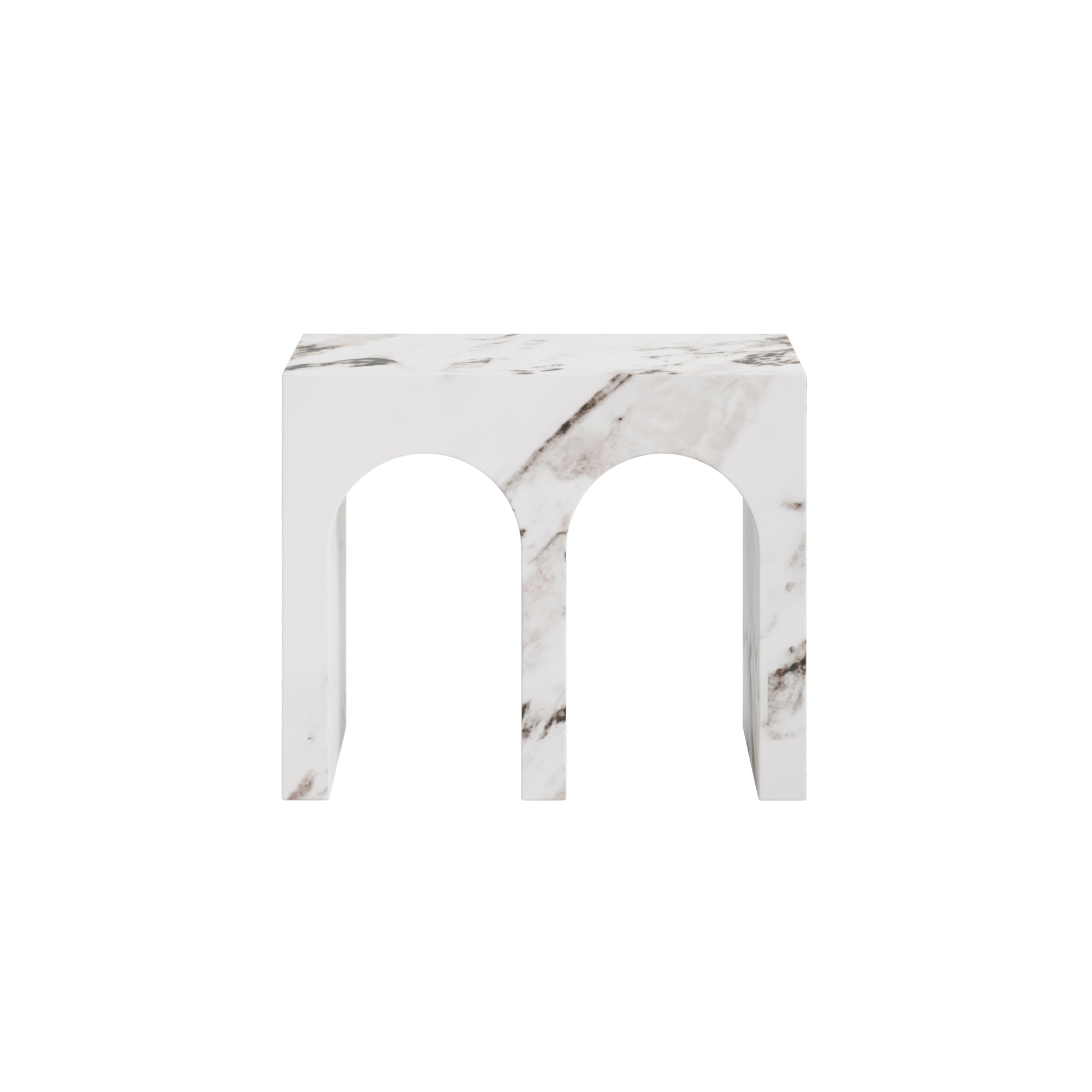 Marble-patterned console table with arches