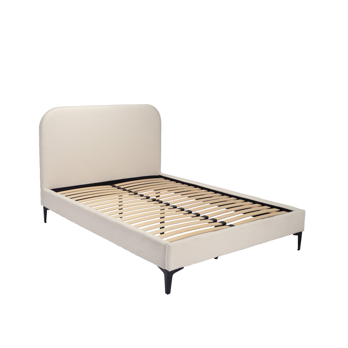 Cream Boucle double bed with rounded headboard 