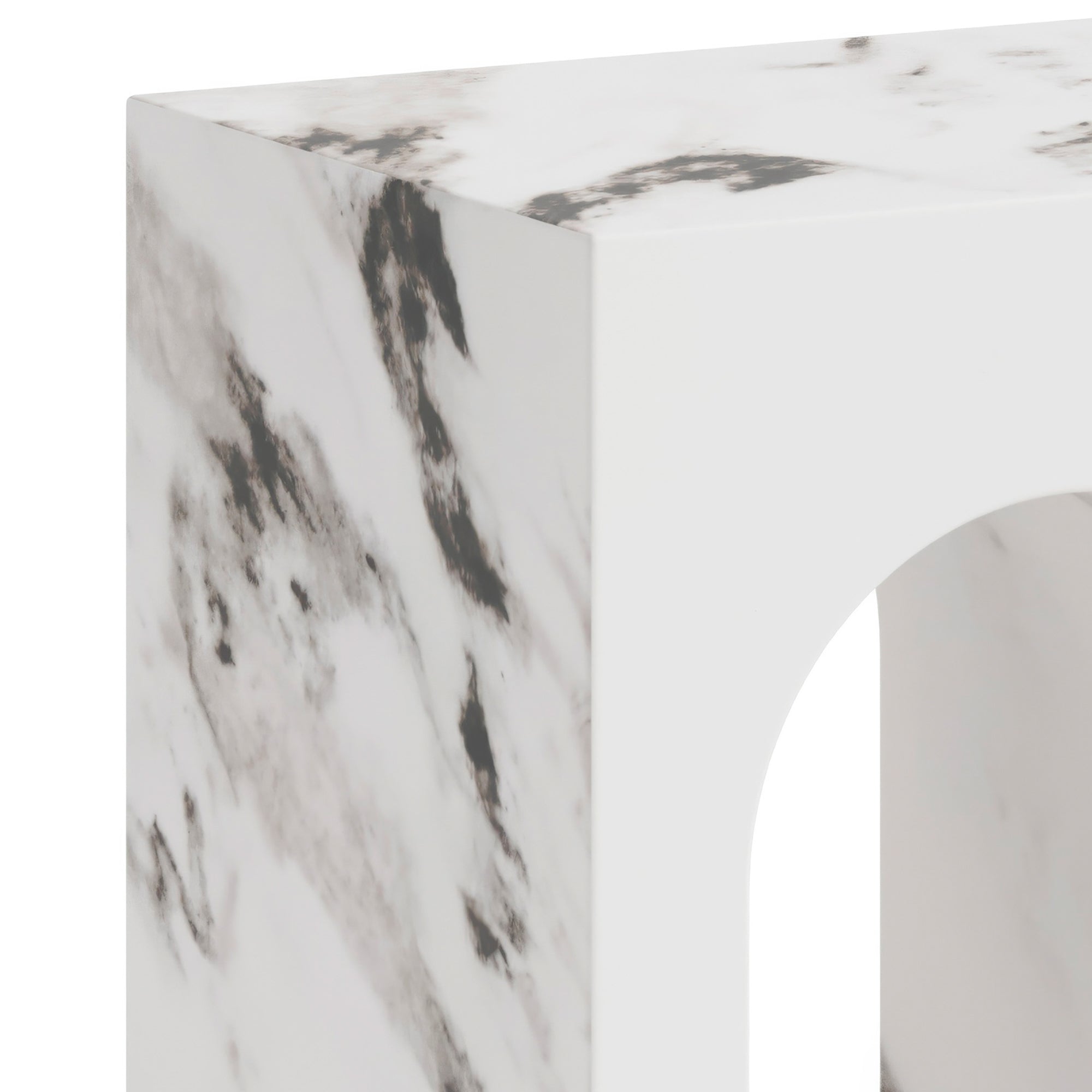 Marble-patterned console table with arches