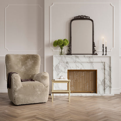 Fur fabric wing backed armchair 