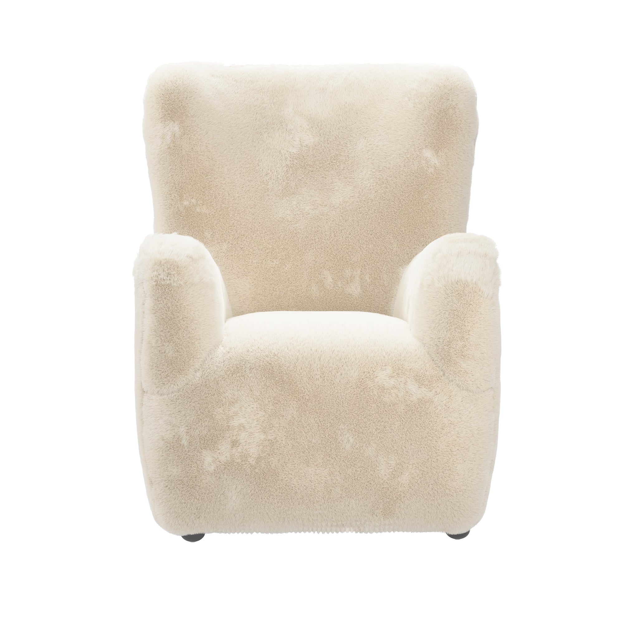 Cream fur fabric wing backed armchair 