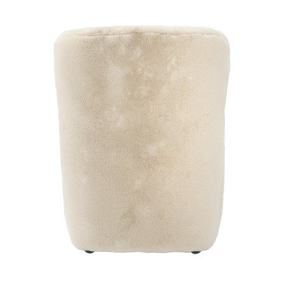 Cream fur fabric wing backed armchair 