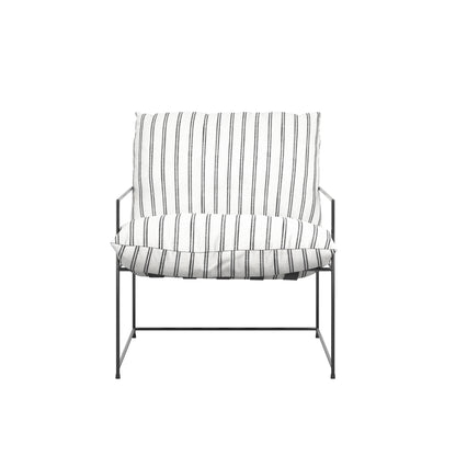 Modern white accent chair with striped cushions 