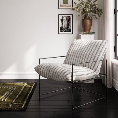 Modern white accent chair with striped cushions 