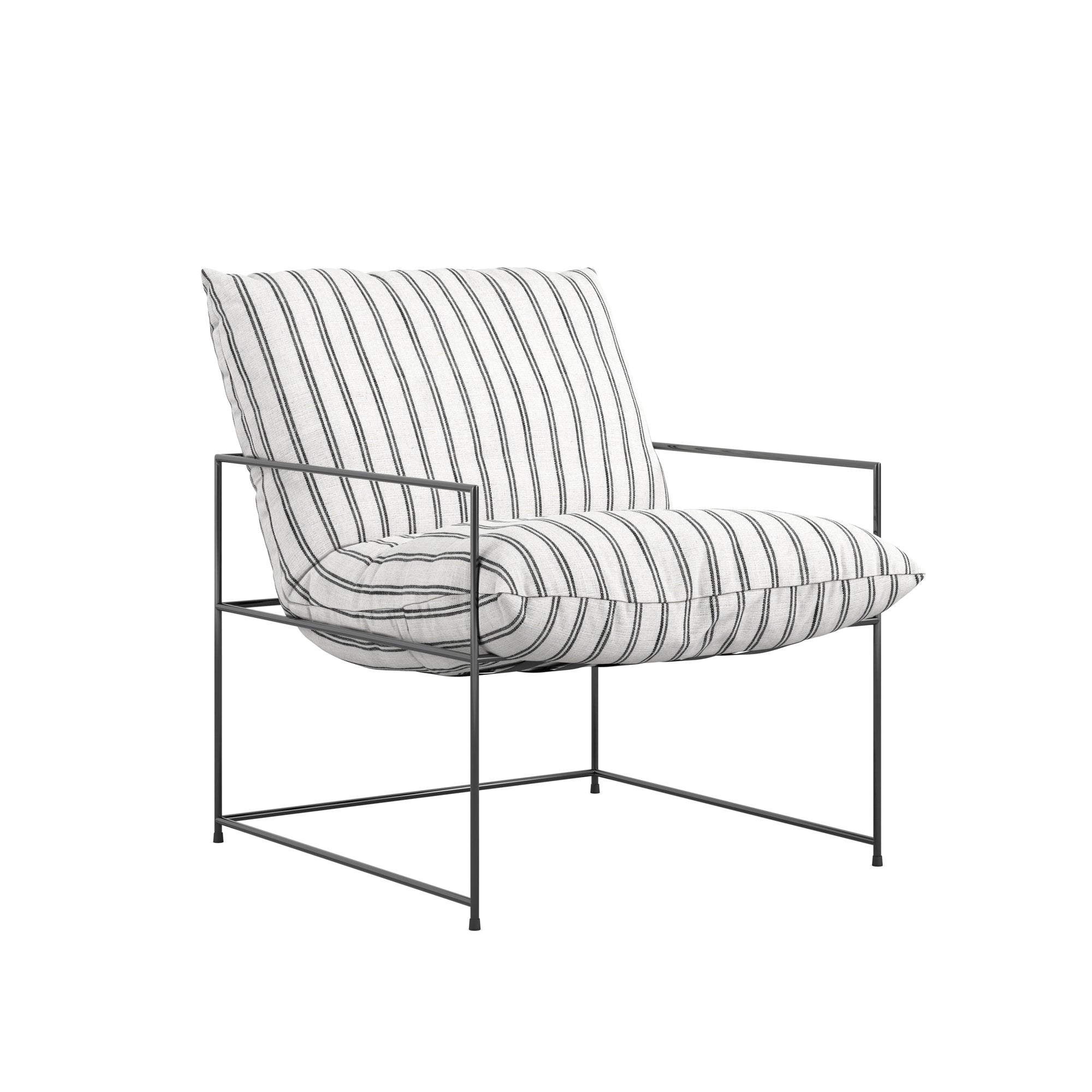 Modern white accent chair with striped cushions 