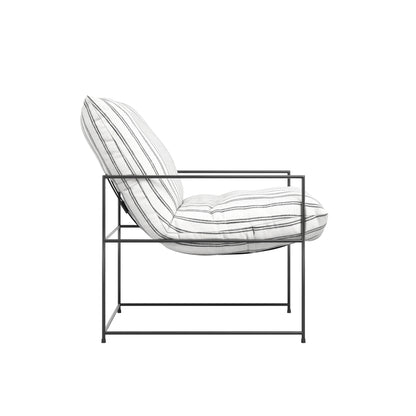 Modern white accent chair with striped cushions 