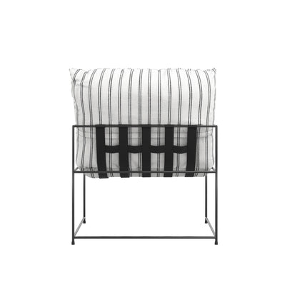 Modern white accent chair with striped cushions 