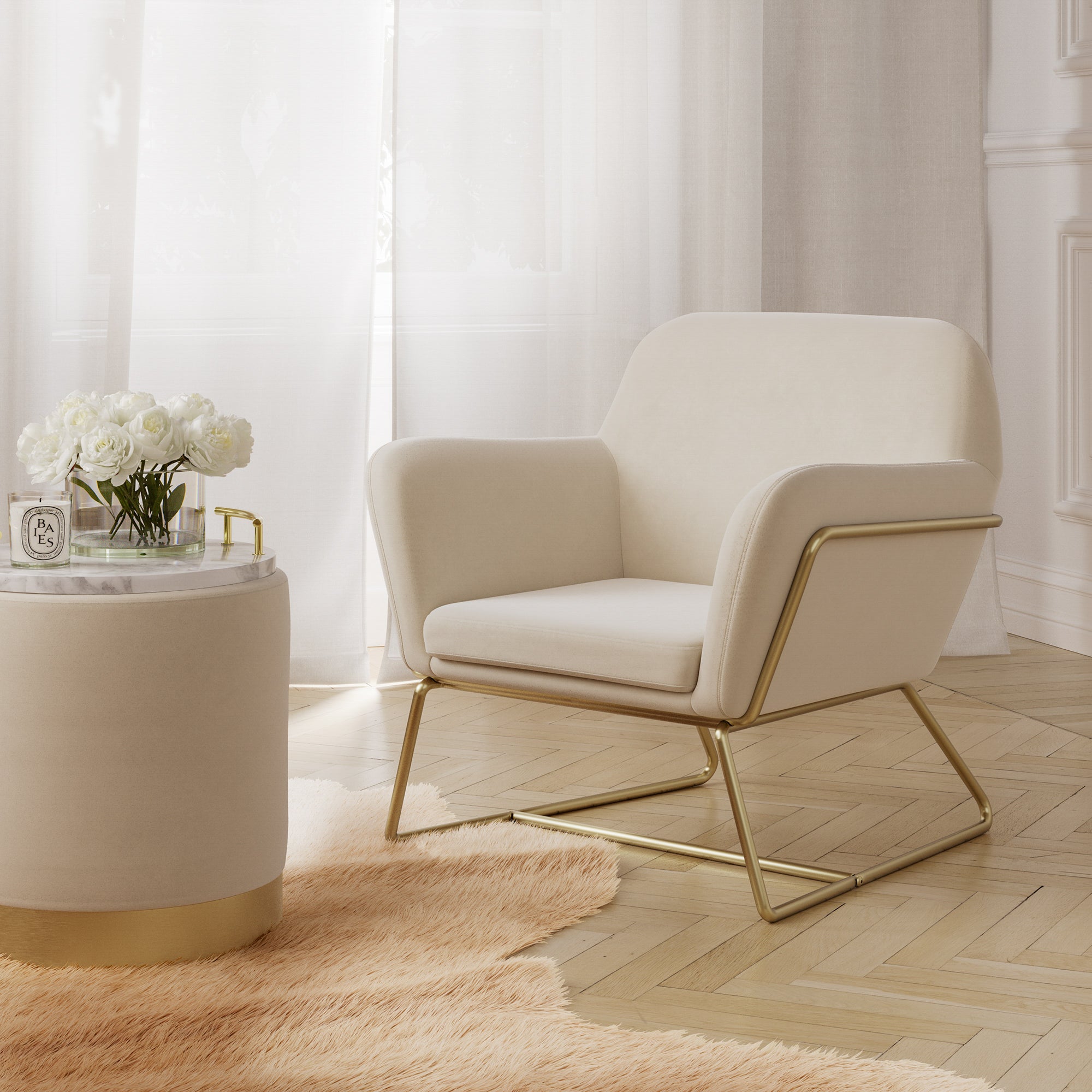 Chelsea Armchair Cream Velvet / Brushed Gold