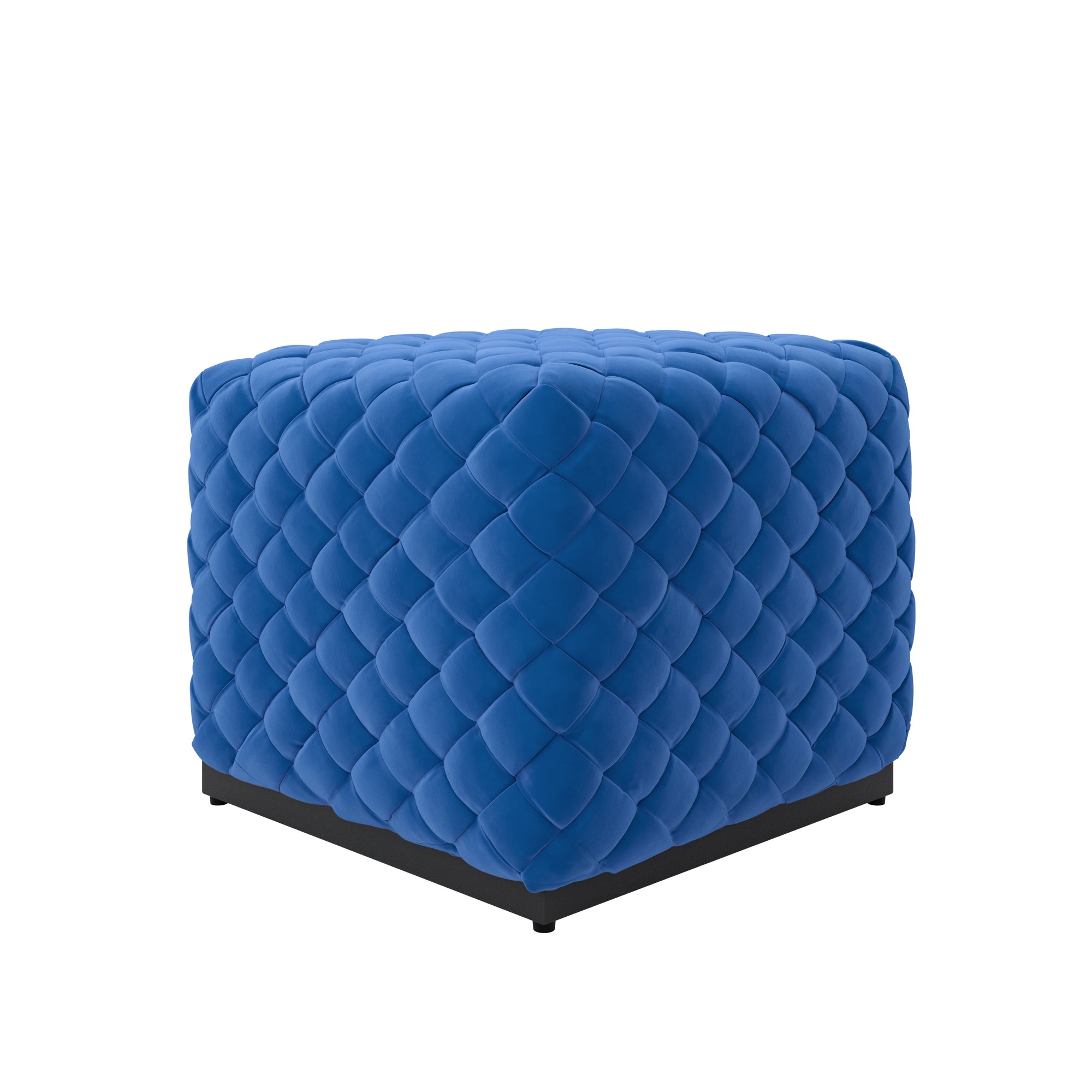 Blue quilted square pouffe 