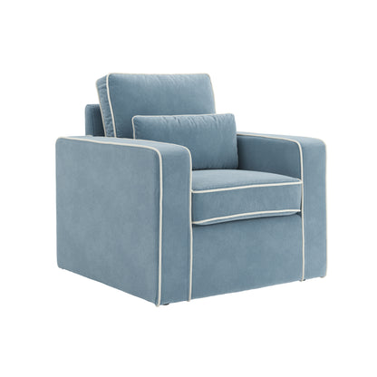 Blue Velvet armchair with white piping 