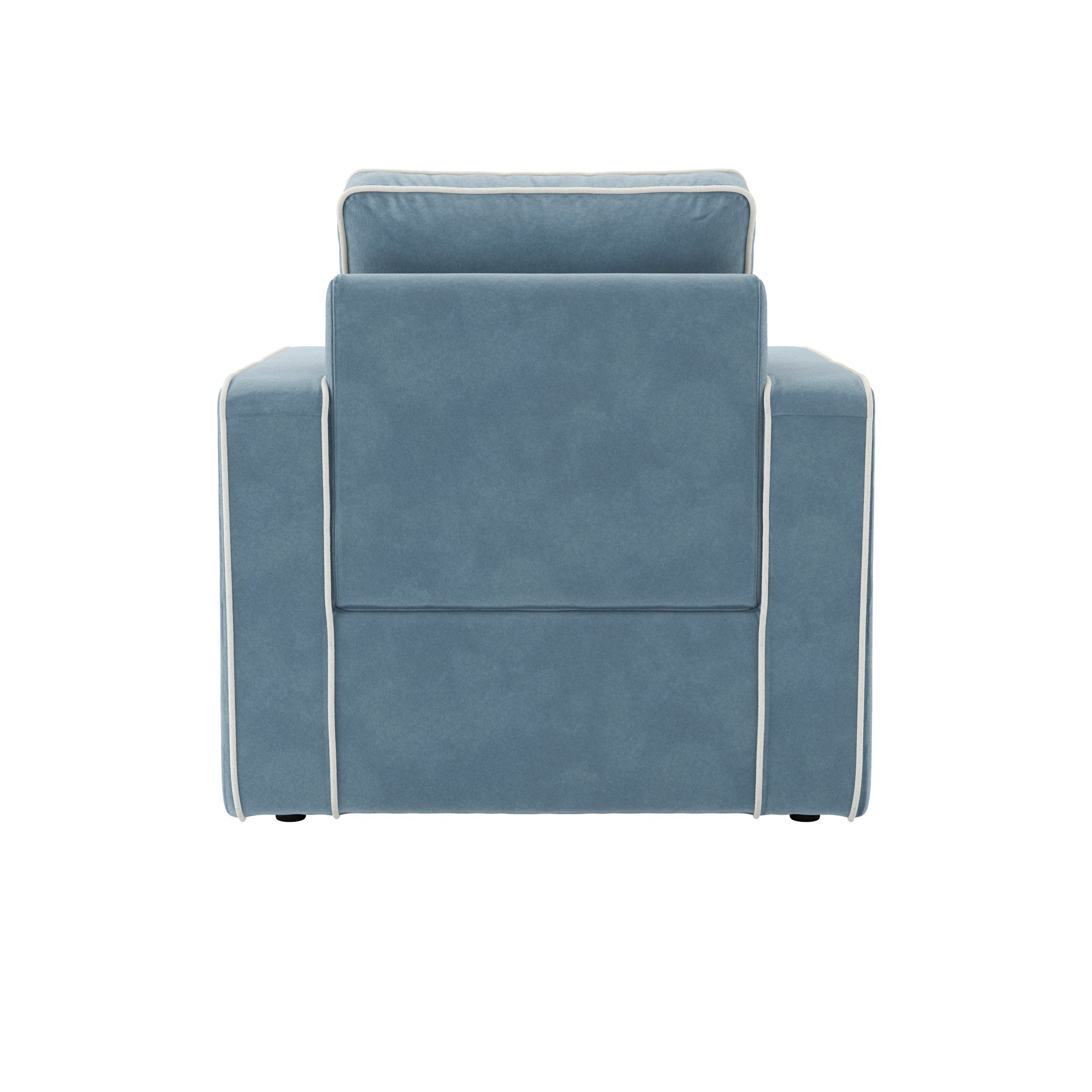 Blue Velvet armchair with white piping 