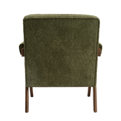 Green Herringbone and wooden armchair