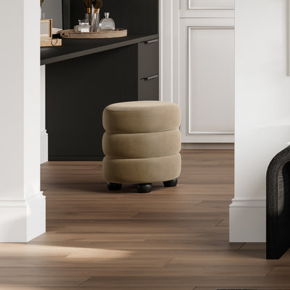 Modern light brown velvet pouffe with matte black legs