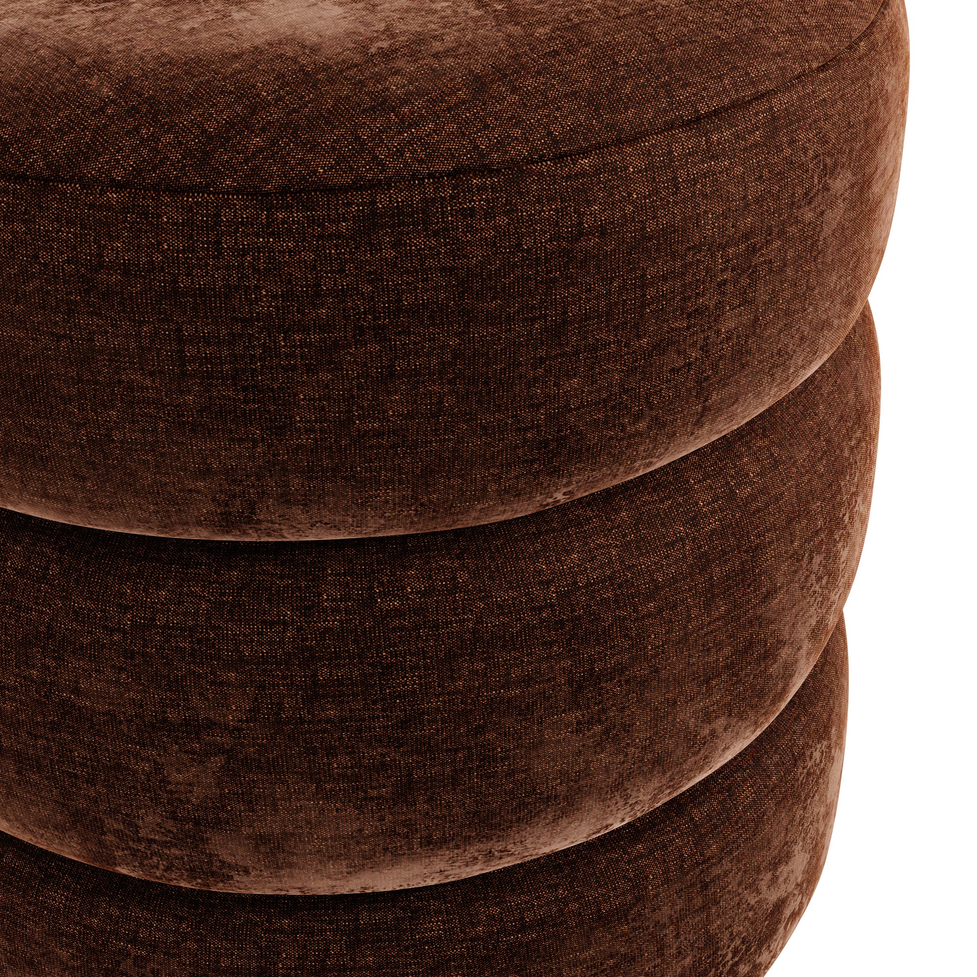 Brown velvet pouffe with matte black legs
