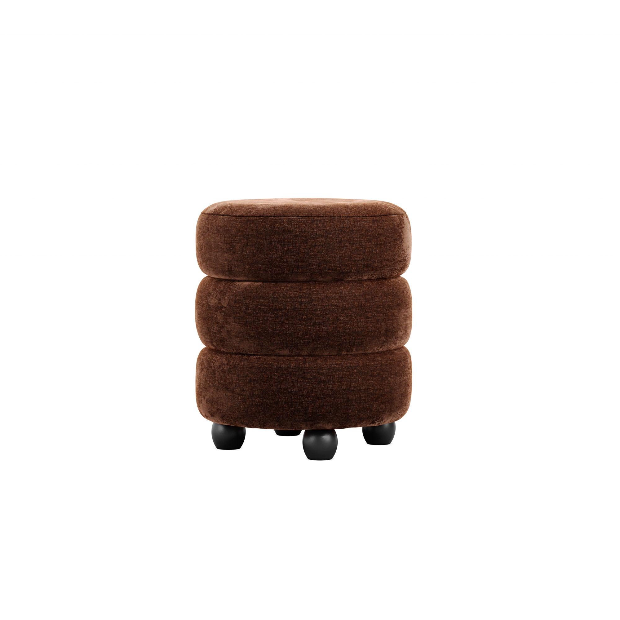 Brown velvet pouffe with matte black legs