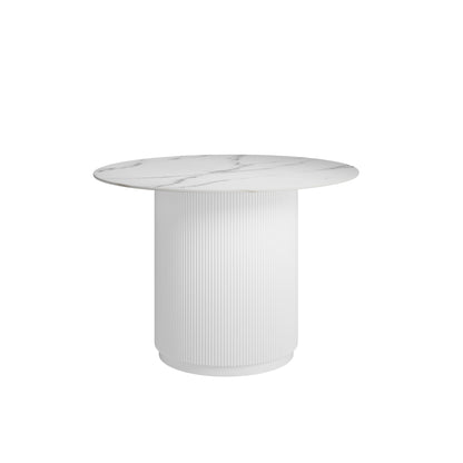 Round marble effect table with a white base 