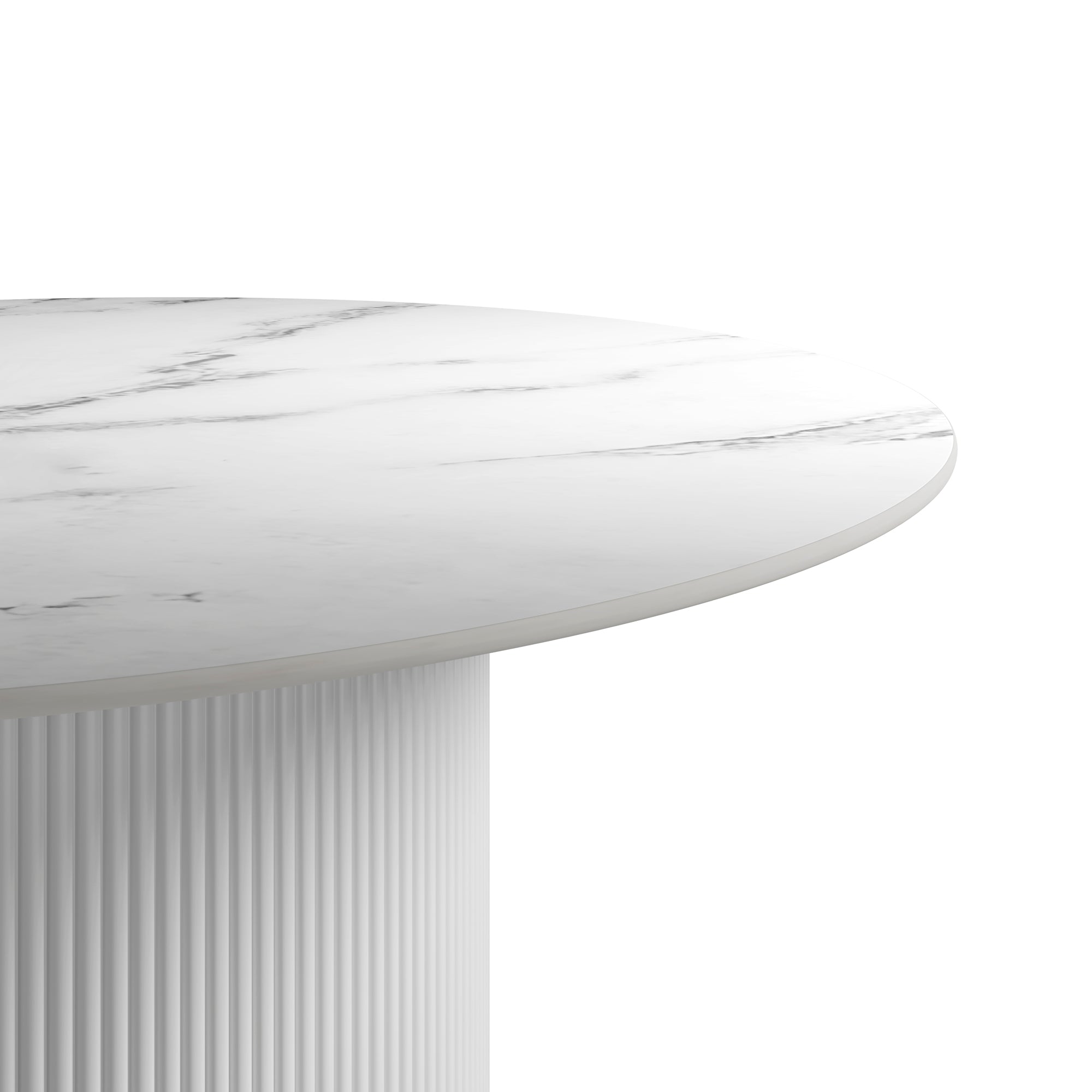 Round marble effect table with a white base