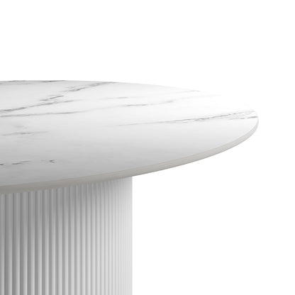 Round marble effect table with a white base