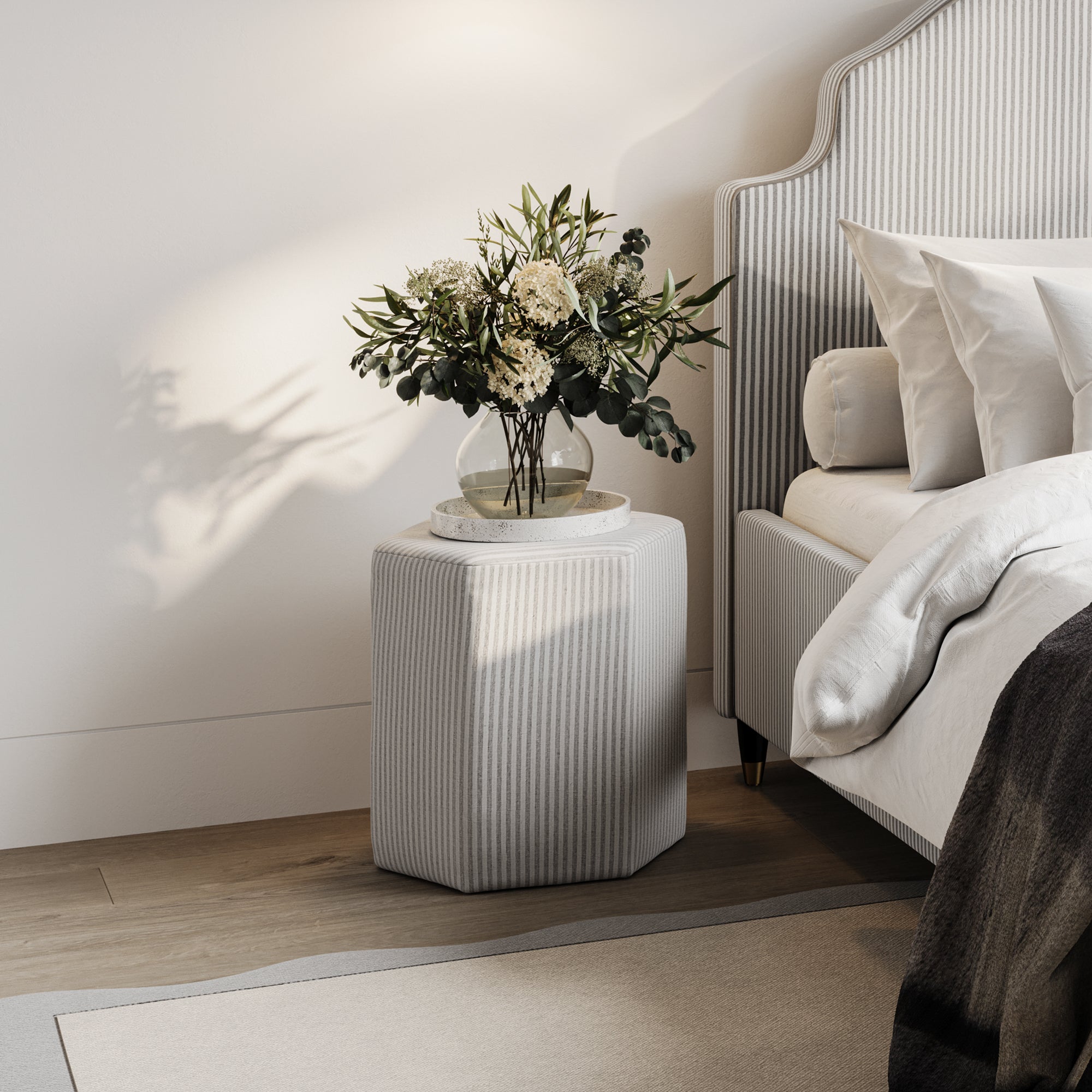 Hattie Grey Thin Stripe Stool