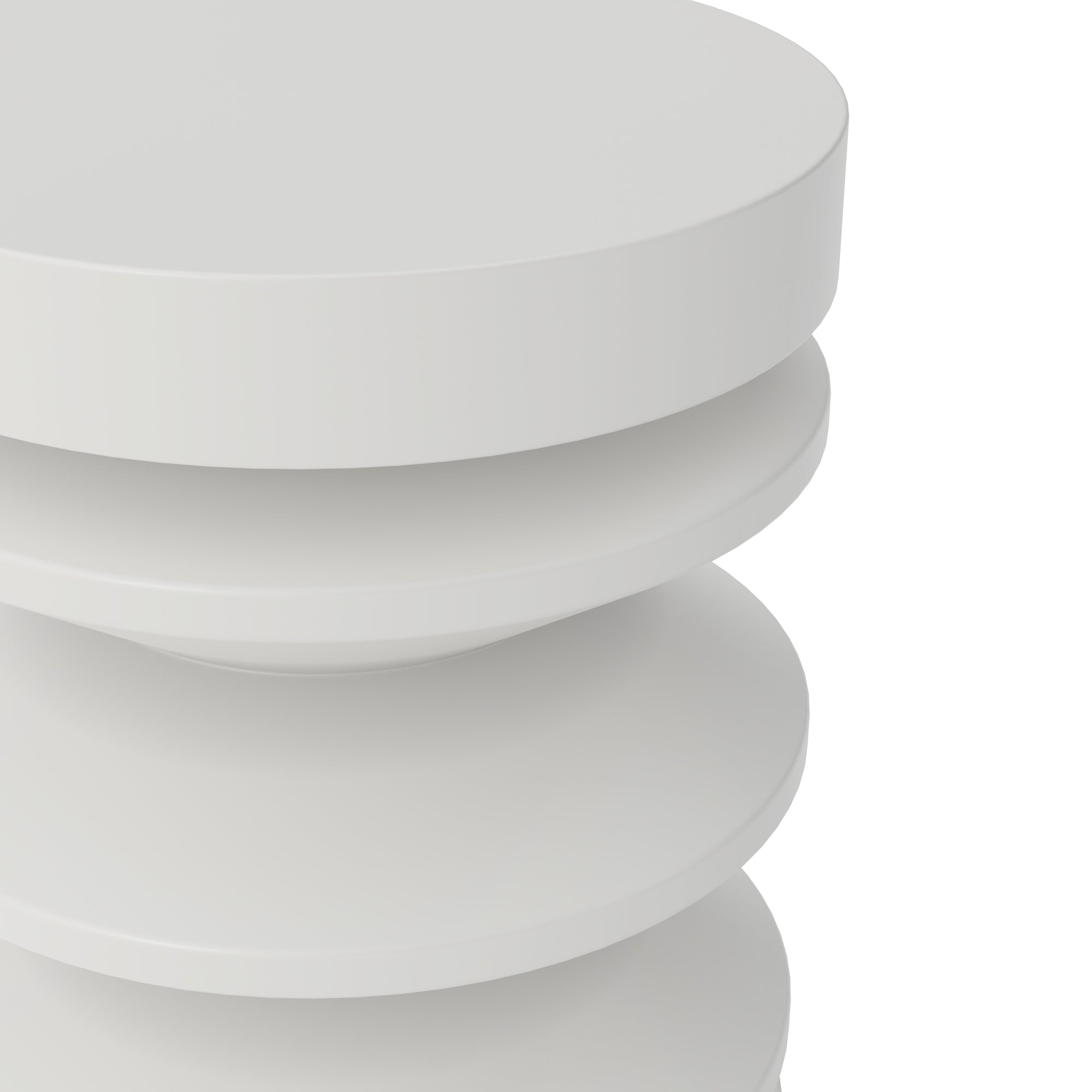 White cylindrical side table with stacked design 