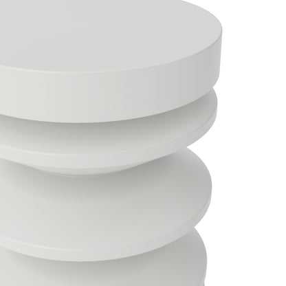 White cylindrical side table with stacked design 