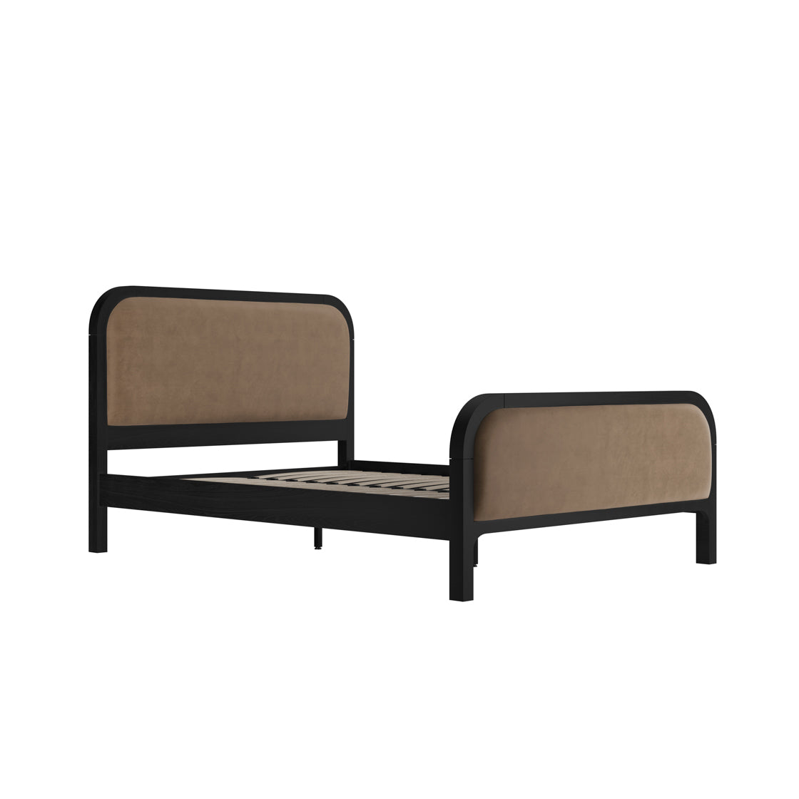 Black Framed Light brown fabric King Bed