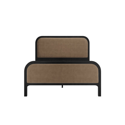 Black Framed Light brown fabric Double Bed
