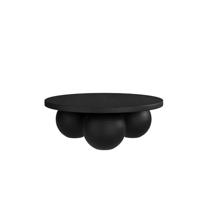 Black round coffee table with three spherical bases 