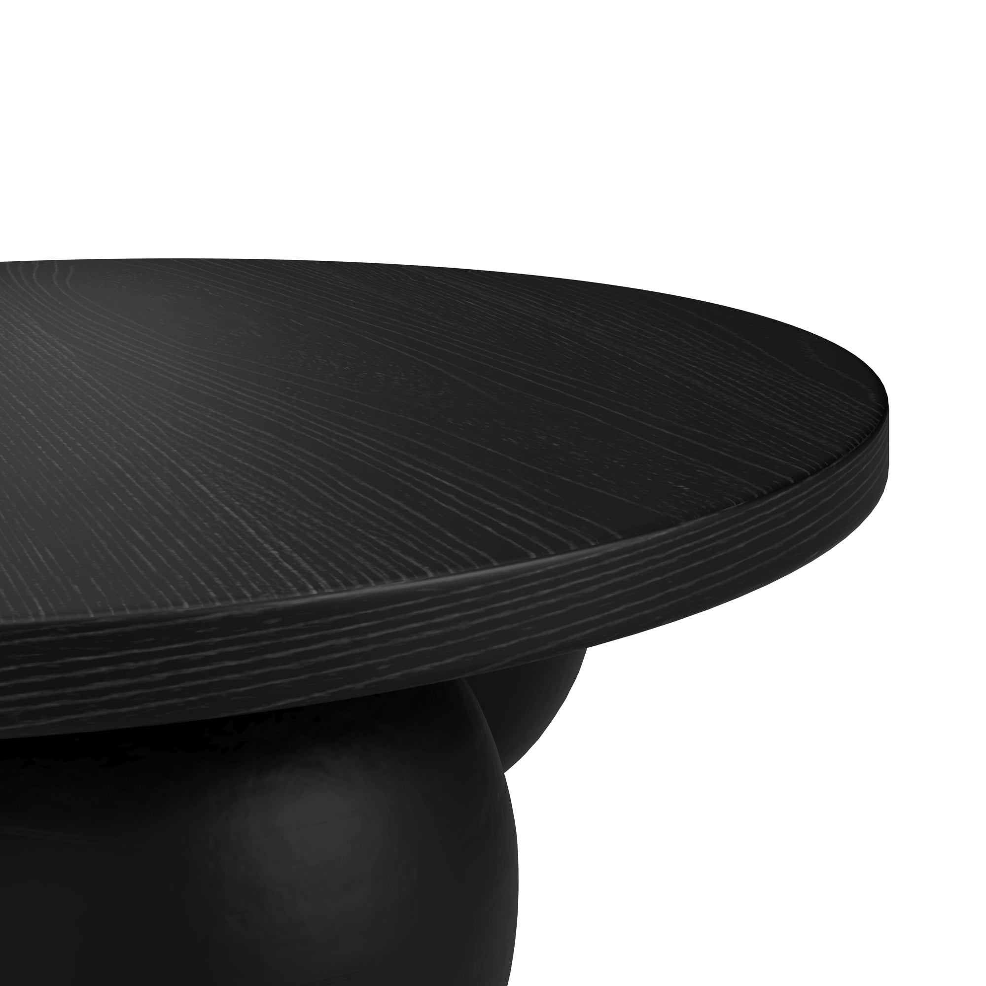 Black round coffee table with three spherical bases 
