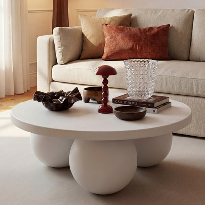 Round White Modern Coffee Table with Ball shaped legs