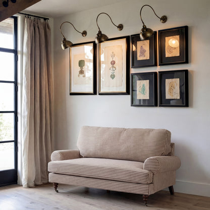 Grey Striped Chenille 2 seater Sofa with Wooden Legs in a neutral living space