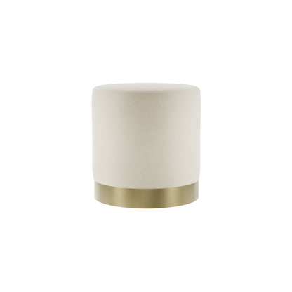 Round cream velvet pouffe stool with a brushed gold base