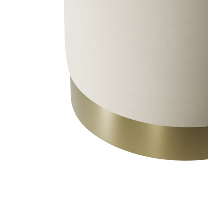 Round cream velvet pouffe stool with a brushed gold base