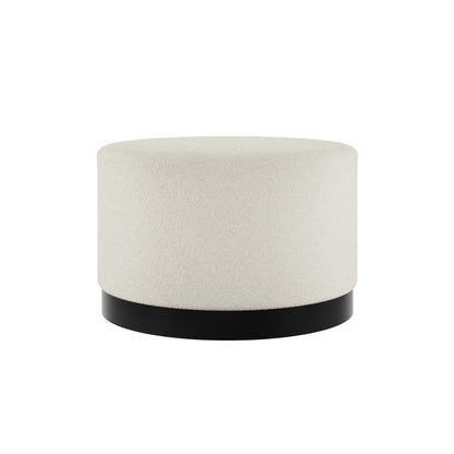 Large round ivory boucle stool with matte black base
