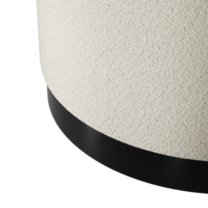 Large round ivory boucle stool with matte black base