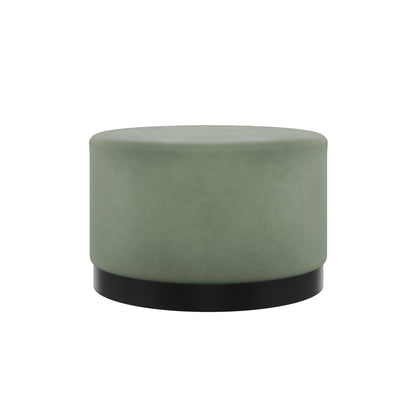 Large round sage green stool with matte black base