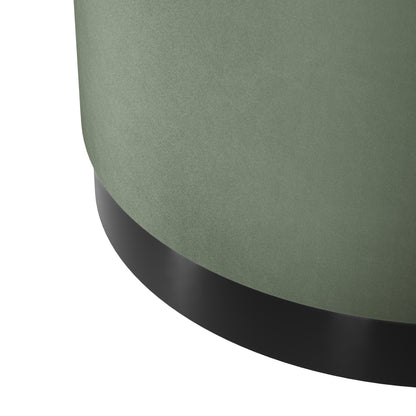 Large round sage green stool with matte black base