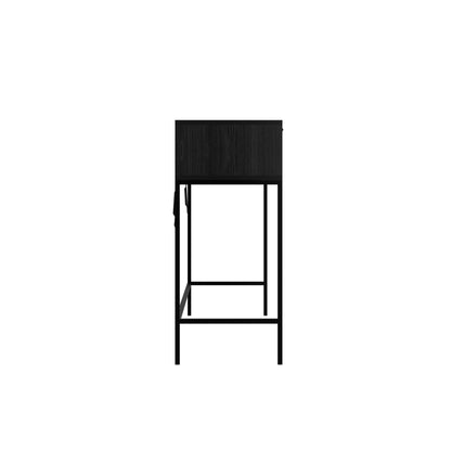 Matte black console table with glass front doors