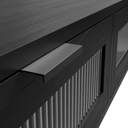 Matte black console table with glass front doors