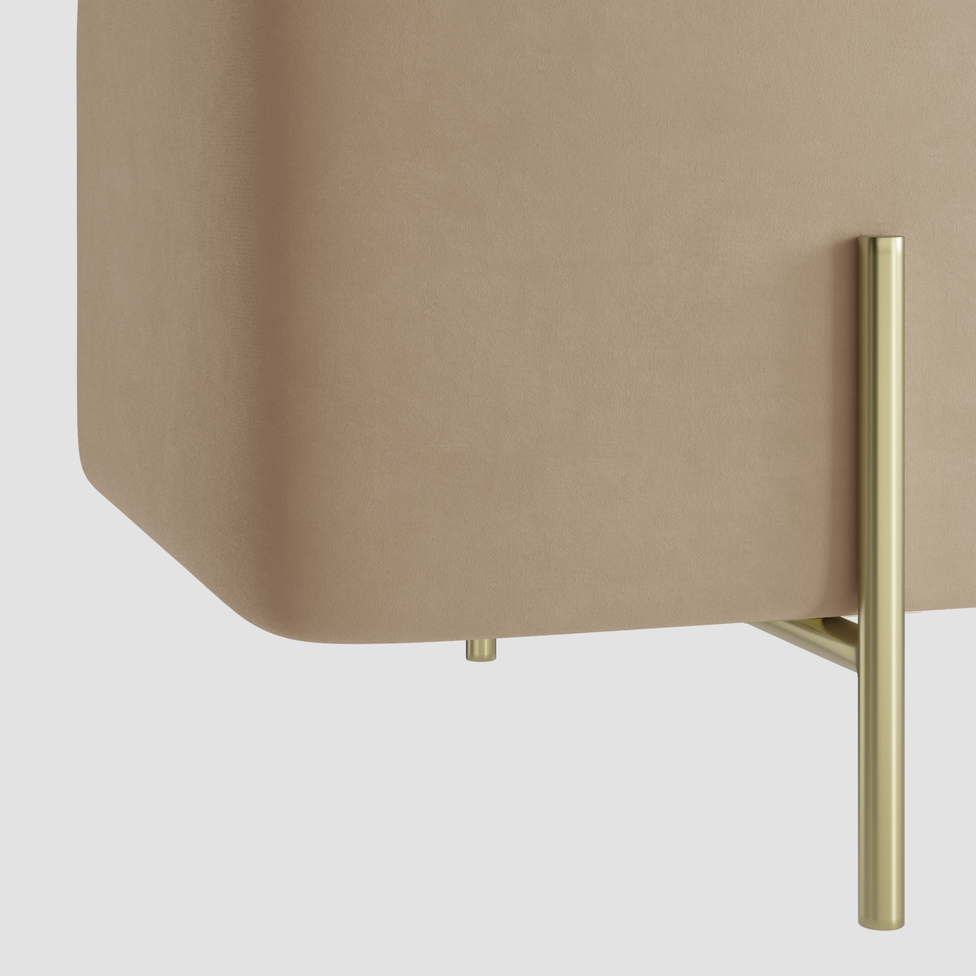 Beige velvet storage bench with gold legs