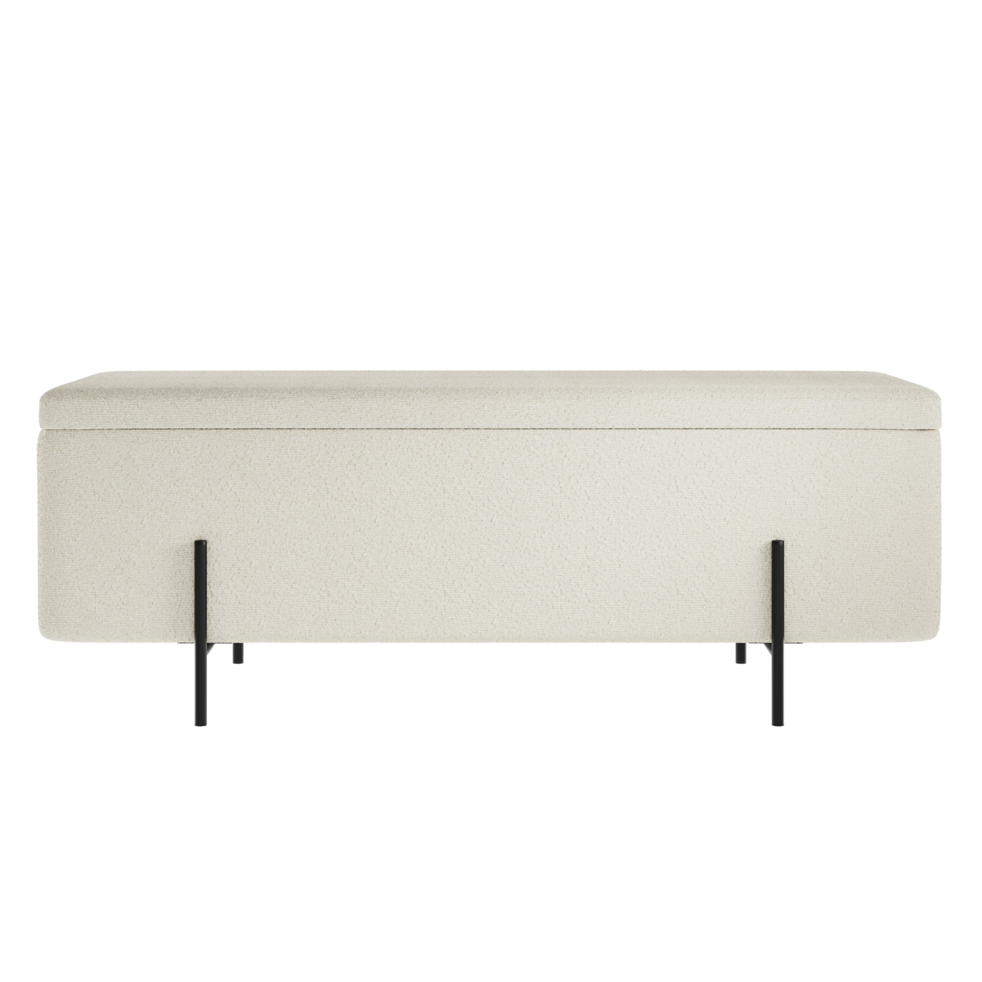 boucle storage bench with black legs 