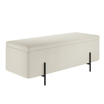 boucle storage bench with black legs 
