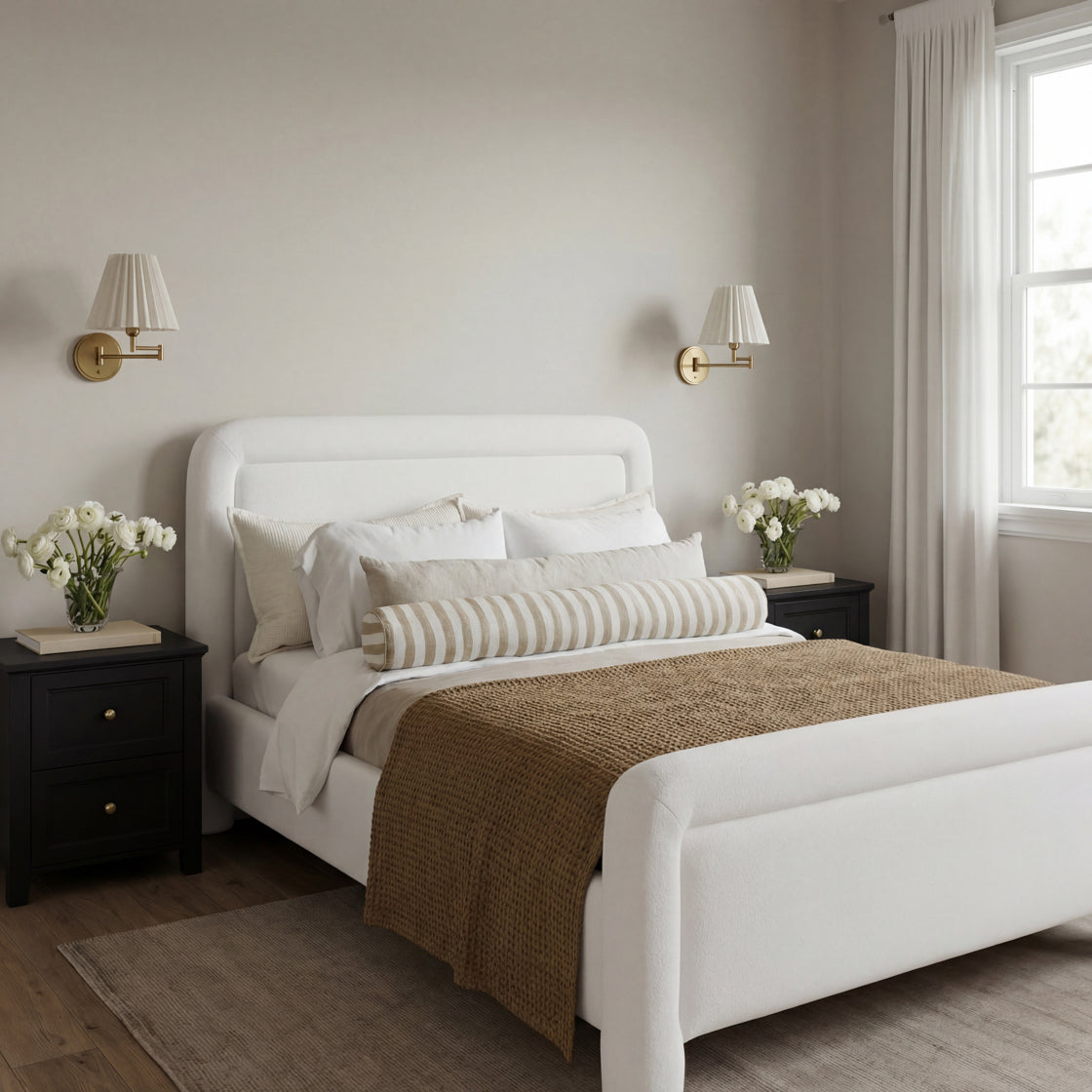 White Soft Chenille King Bed