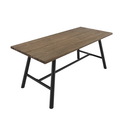 Long wooden dining table with matte black legs