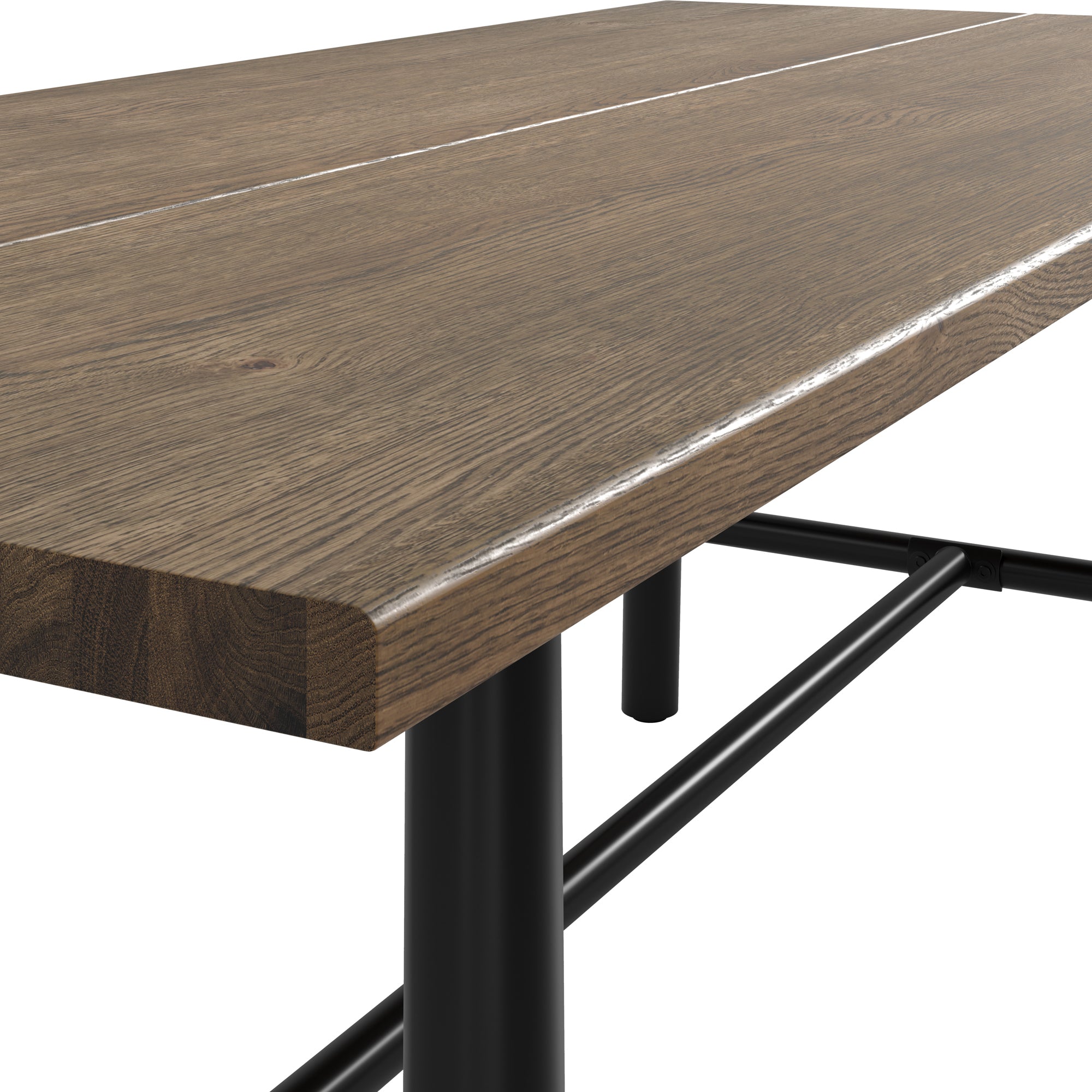 Long wooden dining table with matte black legs