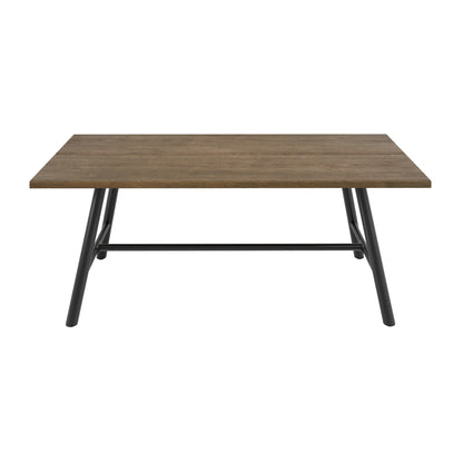 Long wooden dining table with matte black legs