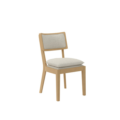 Wooden dining chair with grey cushioned double seat and backrest 