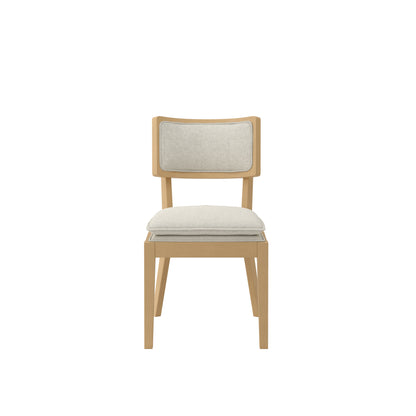 Wooden dining chair with grey cushioned double seat and backrest 